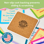 A square cork Bible Coaster by Drinks On Me features a "Made in the USA" badge and is surrounded by colorful, humorous coasters—perfect for your bar cart accessories.